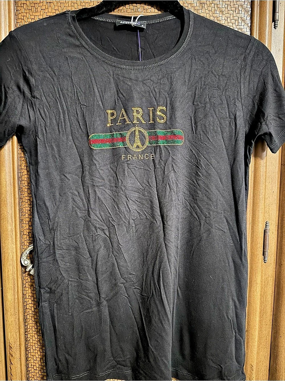 NWT Attitude Paris Sequin Graphic Tee Black Small